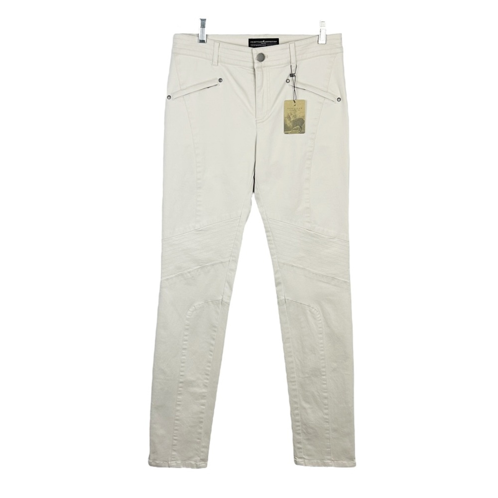 Peruvian Connection Cream Moto-Style Skinny Pants